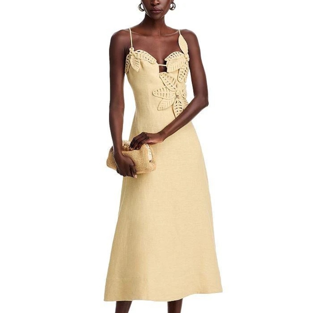 Farm Rio | NWT! Sand 3d Flower Bodice Midi Dress - Large
